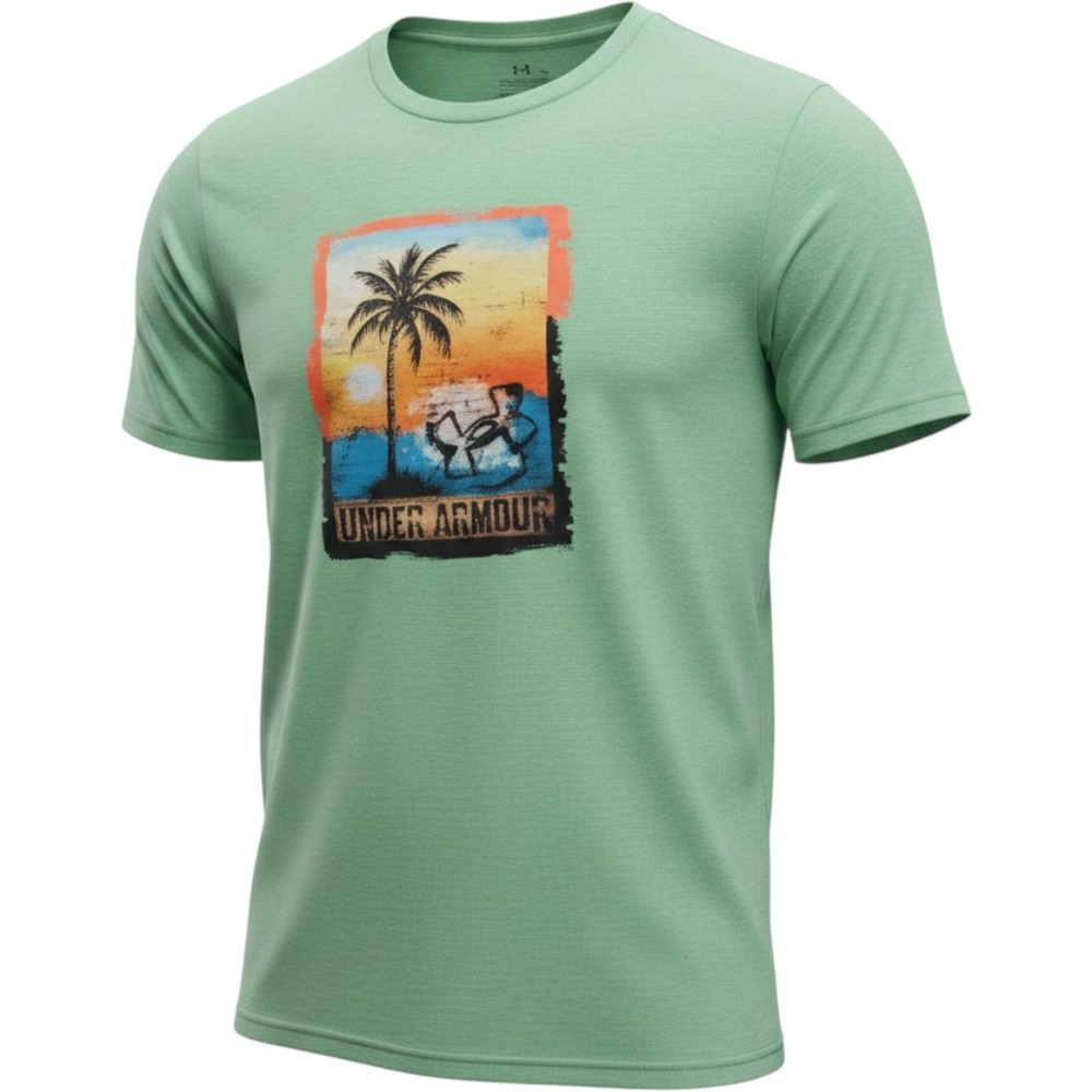 Under Armour Boys T-Shirt YXL Youth Extra Large Green Palm Tree Graphic